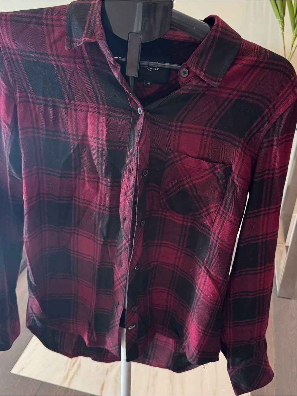 Men's Burgundy & Black Plaid Button-Up Shirt